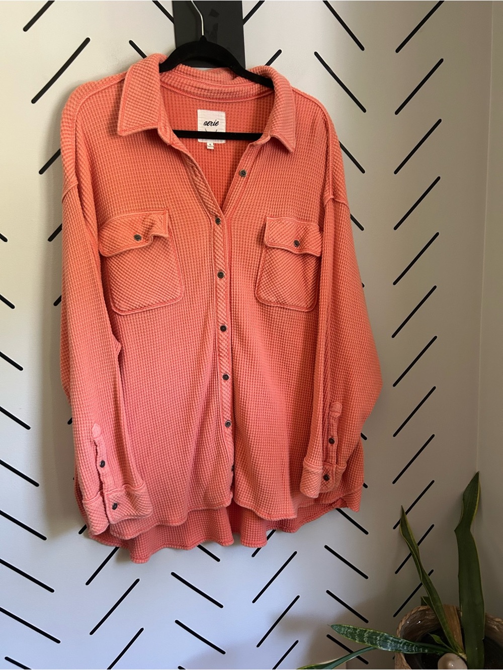 Aerie lumberjane waffle button up oversized shirt